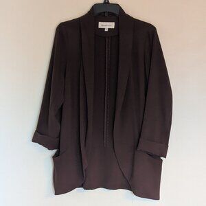 Daniel Rainn Dark Brown Open Front Crepe Longline Blazer Jacket | Size Medium